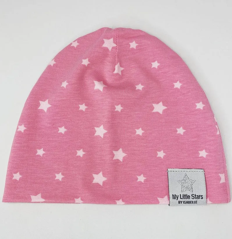 Jersey Beanie - 'Pink Stars' 0-3Mths