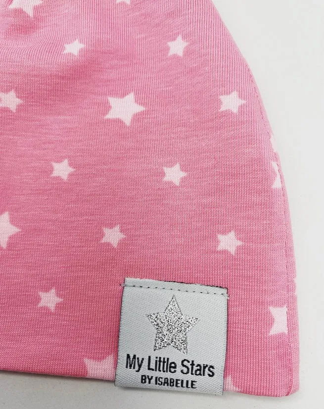 Jersey Beanie - 'Pink Stars' 0-3Mths