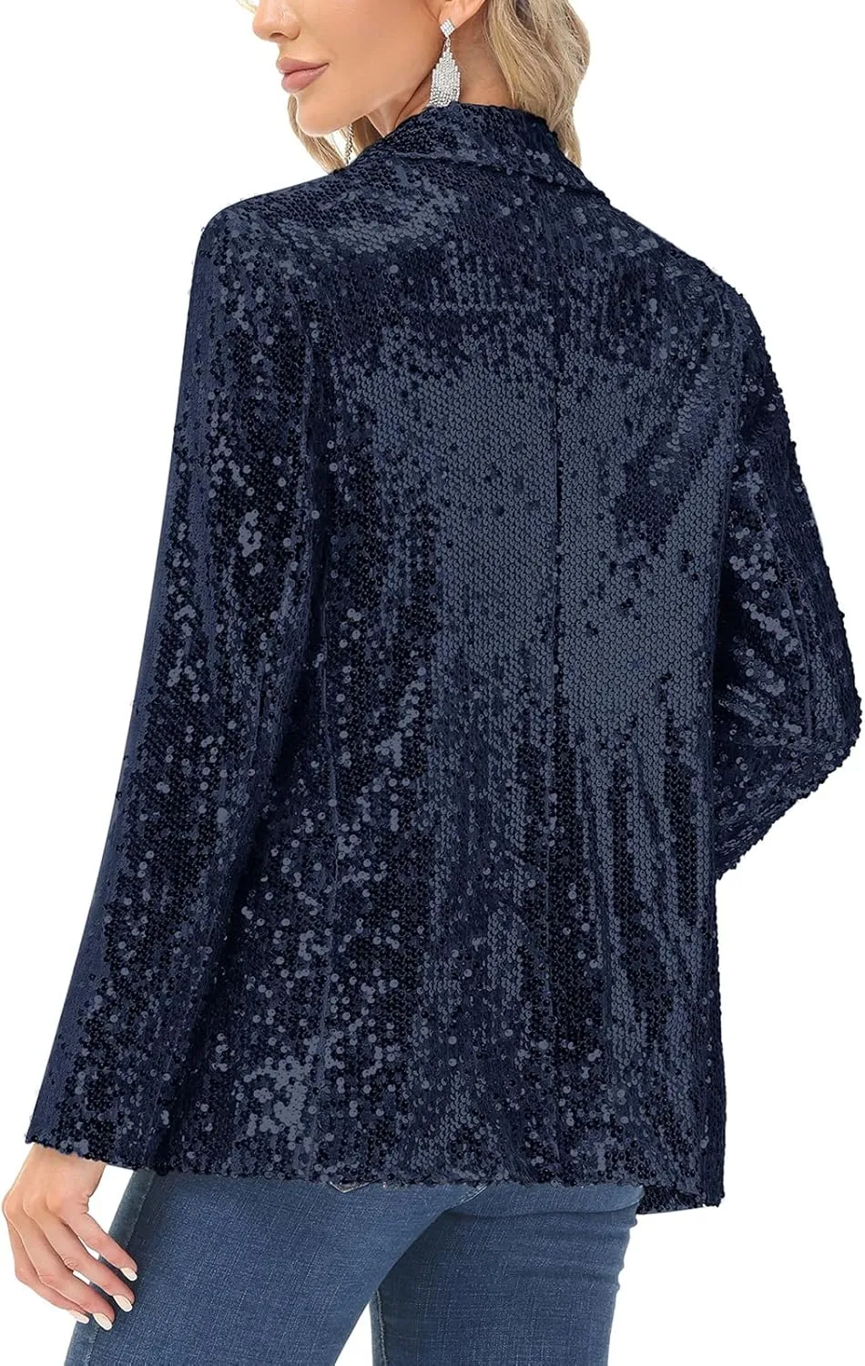 KANCY KOLE Women's Sequin Jackets Open Front Blazer Jacket Casual Long Sleeve Sparkly Cardigan Coat with Pocket S-XXL