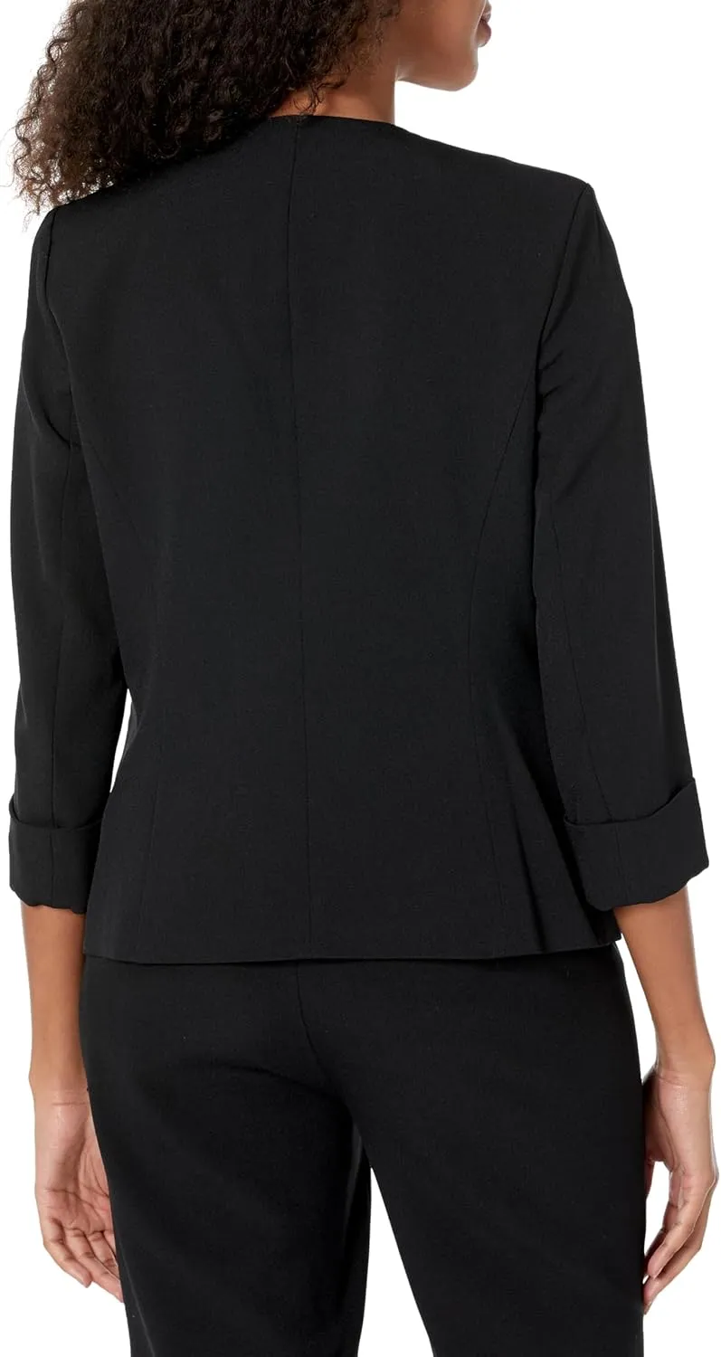 Kasper Women's Stretch Crepe Blazer  Cardigan-Style with Rolled Cuff Sleeves