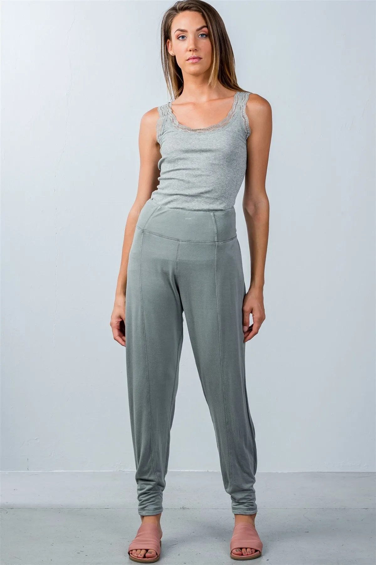 Ladies fashion elastic waistline comfortable open side pants