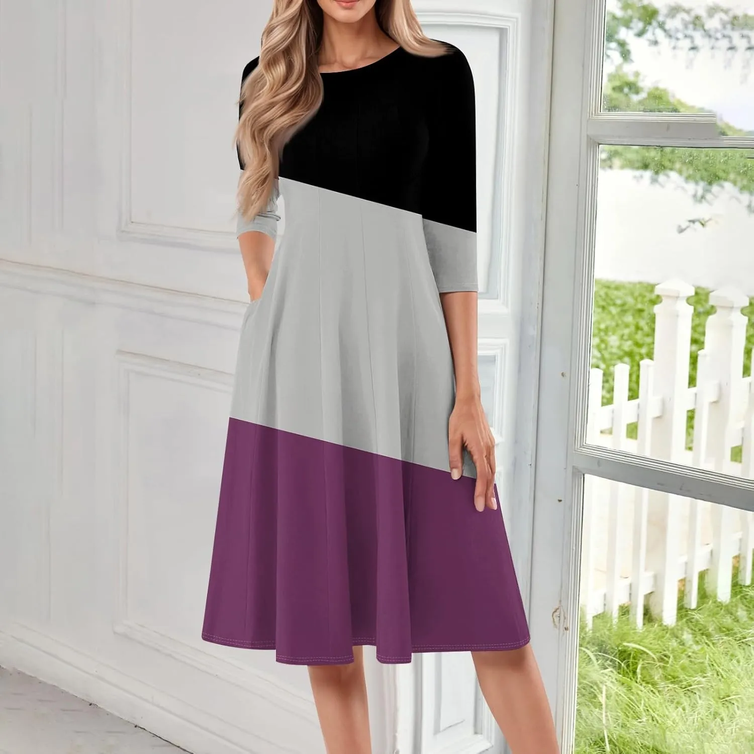 Ladies Floral Lightweight Dress Midi Breathable Beachwear Sleevelesss Vacation A-Line Weddings Pockets, Fashion Dresses