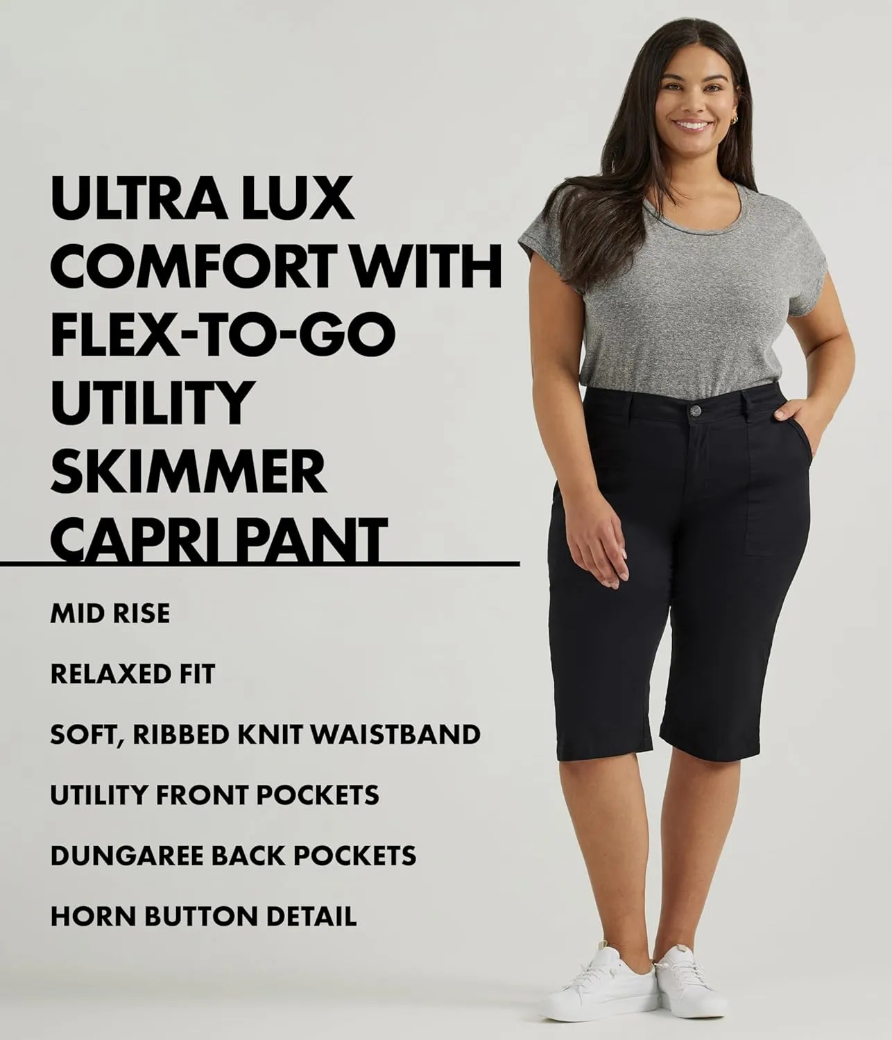 Lee Women's Plus Size Ultra Lux Comfort with Flex-to-go Utility Skimmer Capri Pant