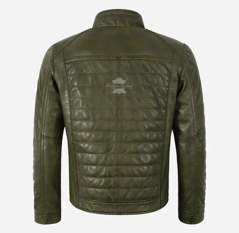LELAND Men's Quilted Leather Jacket Padded Leather Jacket