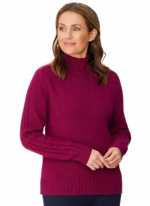 LIENA RIBBED SLEEVE PULLOVER - CHERRY RED