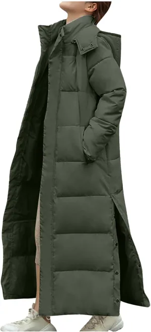 Long Winter Coats for Women Hooded Zip Up Casual Thickened Down Jackets Trendy Warm Heavyweight Parka Outerwear