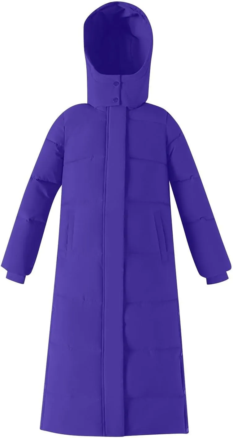 Long Winter Coats for Women Hooded Zip Up Casual Thickened Down Jackets Trendy Warm Heavyweight Parka Outerwear