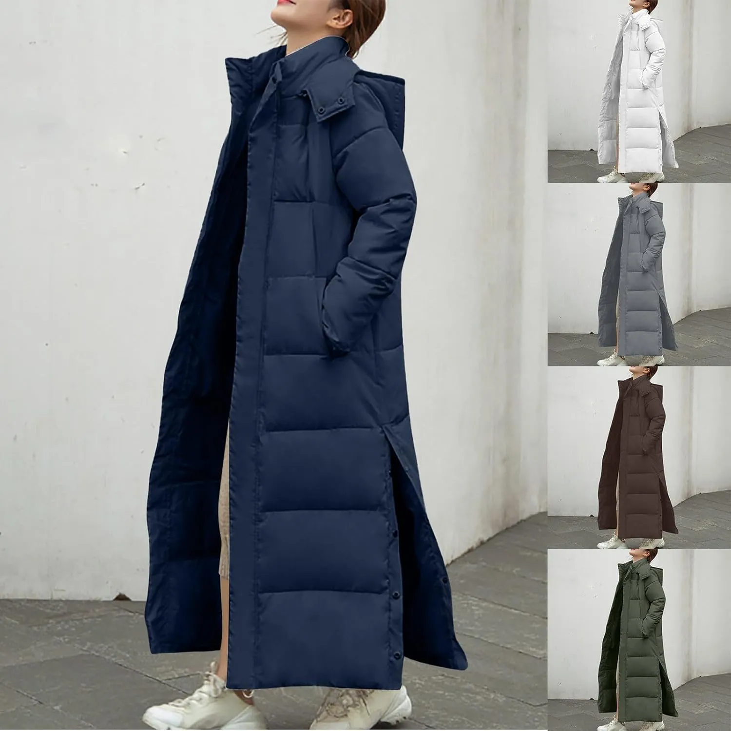 Long Winter Coats for Women Hooded Zip Up Casual Thickened Down Jackets Trendy Warm Heavyweight Parka Outerwear