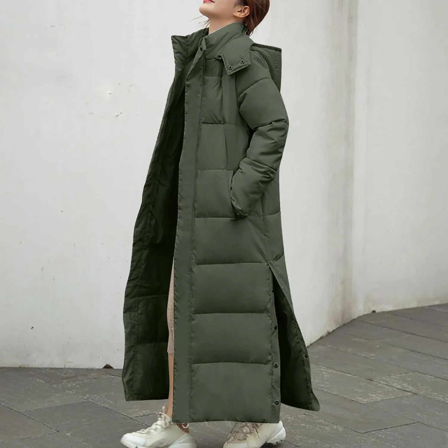 Long Winter Coats for Women Hooded Zip Up Casual Thickened Down Jackets Trendy Warm Heavyweight Parka Outerwear