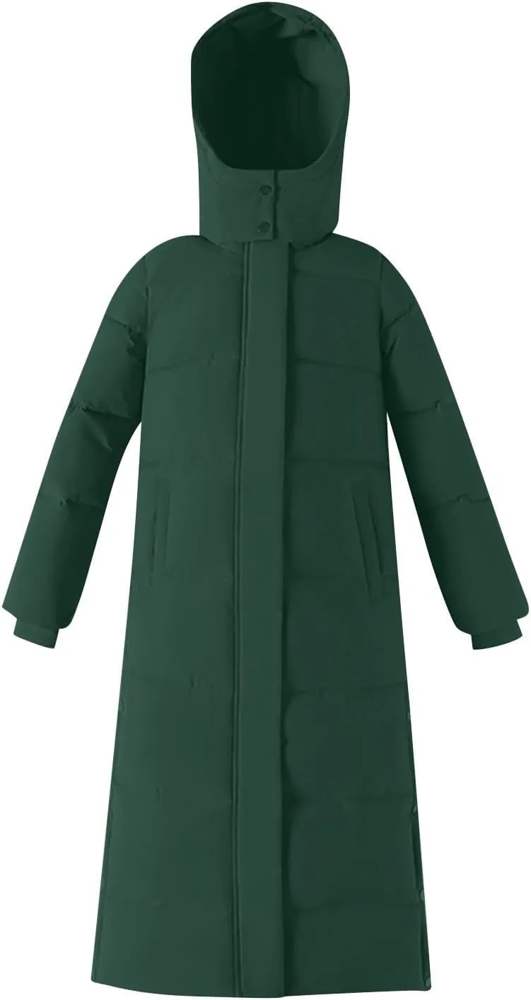 Long Winter Coats for Women Hooded Zip Up Casual Thickened Down Jackets Trendy Warm Heavyweight Parka Outerwear