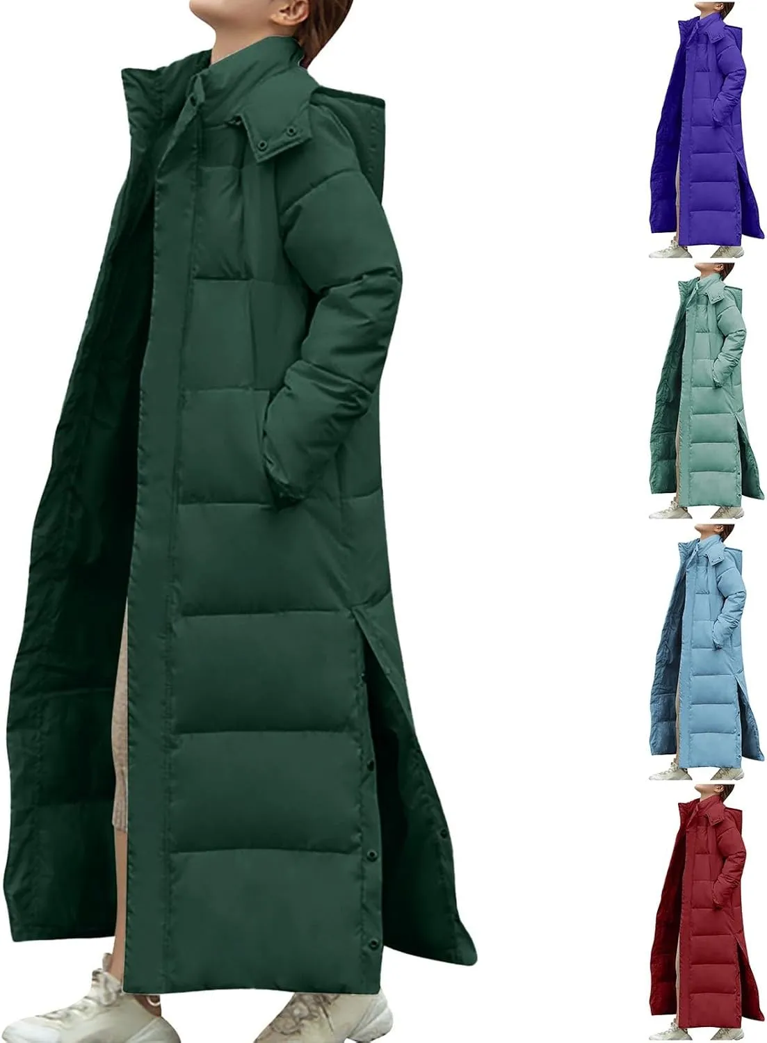 Long Winter Coats for Women Hooded Zip Up Casual Thickened Down Jackets Trendy Warm Heavyweight Parka Outerwear