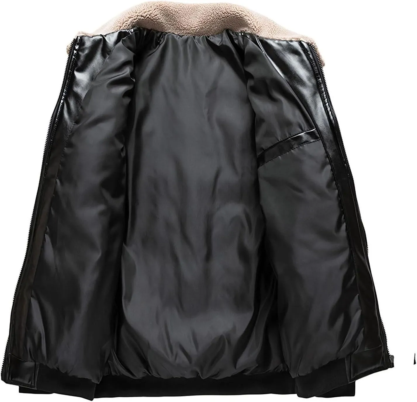 Lu's Chic Men's Faux Leather Jackets Long Sleeve Trucker Jacket Pocket Casual Windproof Quilted Jacket Snow