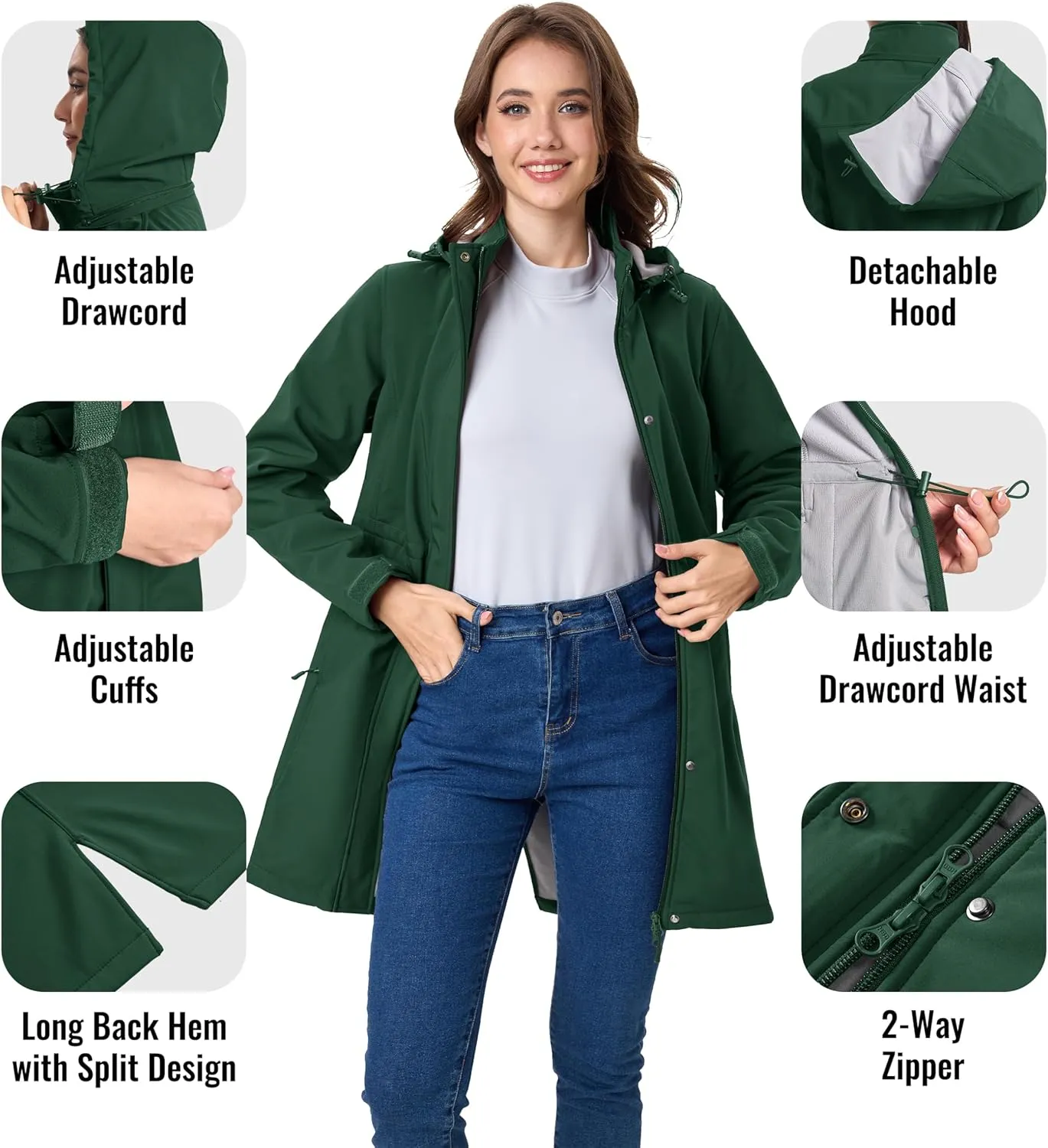 MAGCOMSEN Women's Long Fleece Lined Jackets Warm Winter Windbreaker Rain Coat Hooded Softshell Windproof Insulated