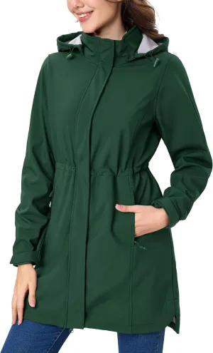 MAGCOMSEN Women's Long Fleece Lined Jackets Warm Winter Windbreaker Rain Coat Hooded Softshell Windproof Insulated