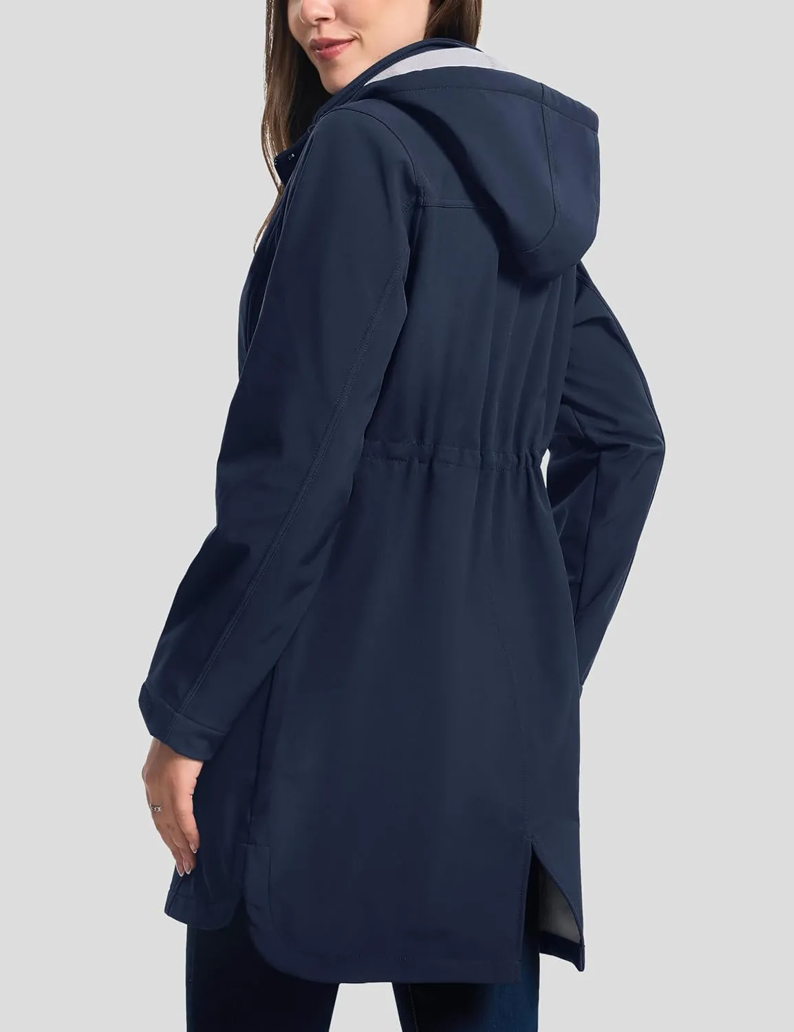MAGCOMSEN Women's Long Fleece Lined Jackets Warm Winter Windbreaker Rain Coat Hooded Softshell Windproof Insulated