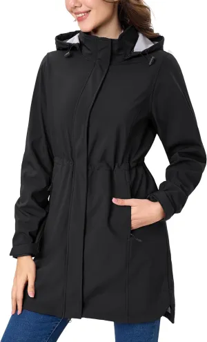 MAGCOMSEN Women's Long Fleece Lined Jackets Warm Winter Windbreaker Rain Coat Hooded Softshell Windproof Insulated