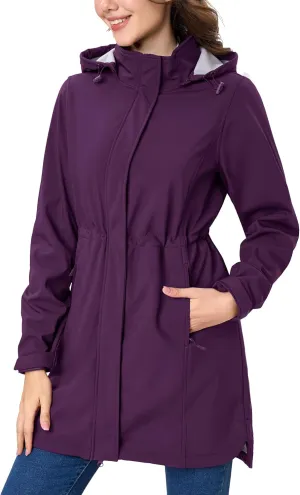 MAGCOMSEN Women's Long Fleece Lined Jackets Warm Winter Windbreaker Rain Coat Hooded Softshell Windproof Insulated