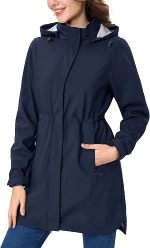 MAGCOMSEN Women's Long Fleece Lined Jackets Warm Winter Windbreaker Rain Coat Hooded Softshell Windproof Insulated