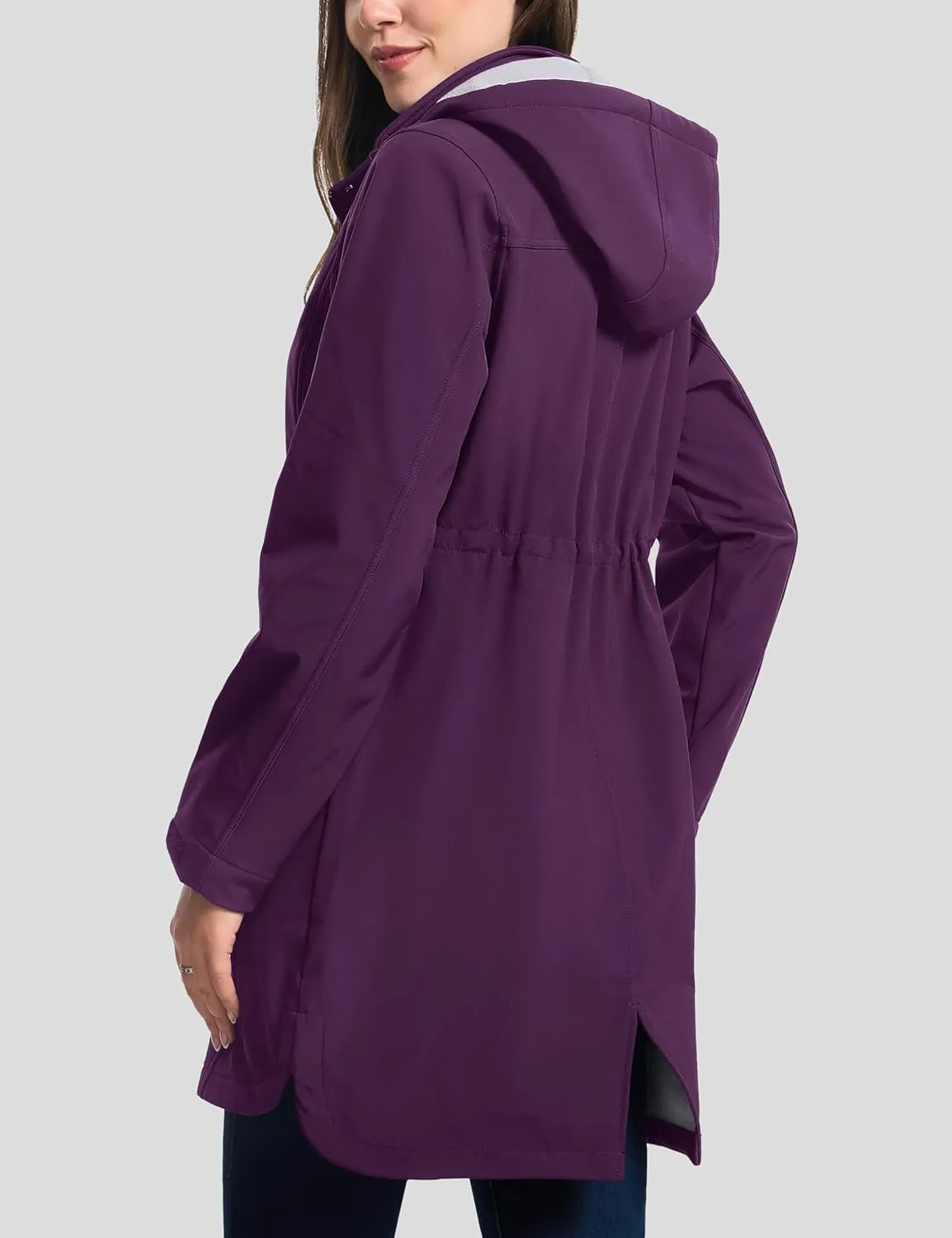 MAGCOMSEN Women's Long Fleece Lined Jackets Warm Winter Windbreaker Rain Coat Hooded Softshell Windproof Insulated