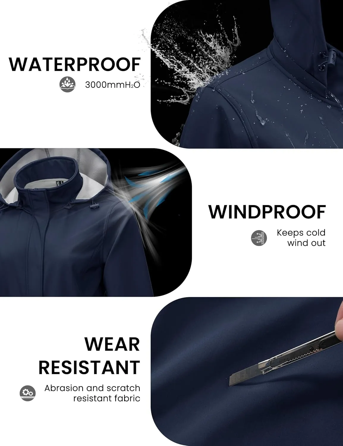 MAGCOMSEN Women's Long Fleece Lined Jackets Warm Winter Windbreaker Rain Coat Hooded Softshell Windproof Insulated
