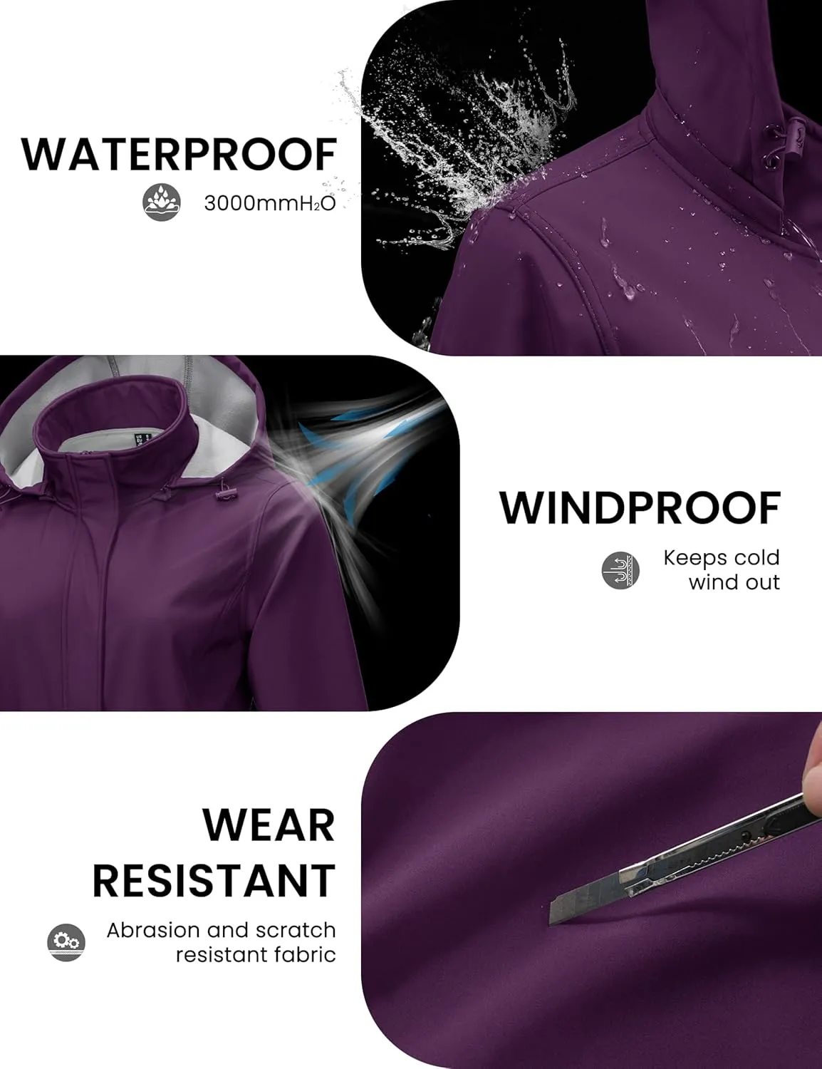 MAGCOMSEN Women's Long Fleece Lined Jackets Warm Winter Windbreaker Rain Coat Hooded Softshell Windproof Insulated