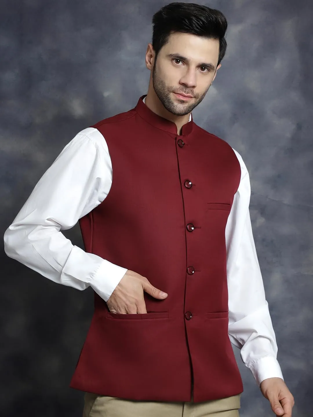 Maple Clothing Men's Nehru Jacket Solid Color Indian Traditional Vest Modi Waistcoat Bandhgala