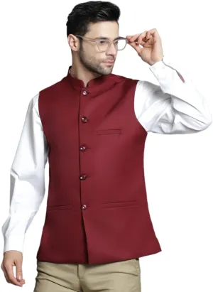 Maple Clothing Men's Nehru Jacket Solid Color Indian Traditional Vest Modi Waistcoat Bandhgala