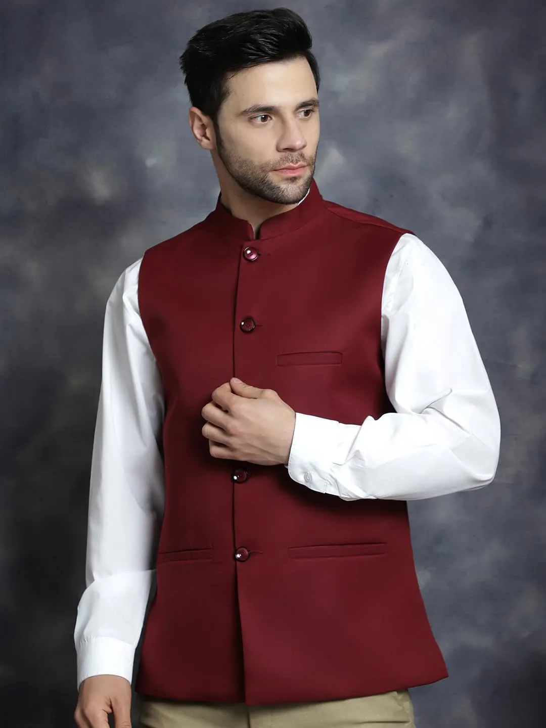 Maple Clothing Men's Nehru Jacket Solid Color Indian Traditional Vest Modi Waistcoat Bandhgala