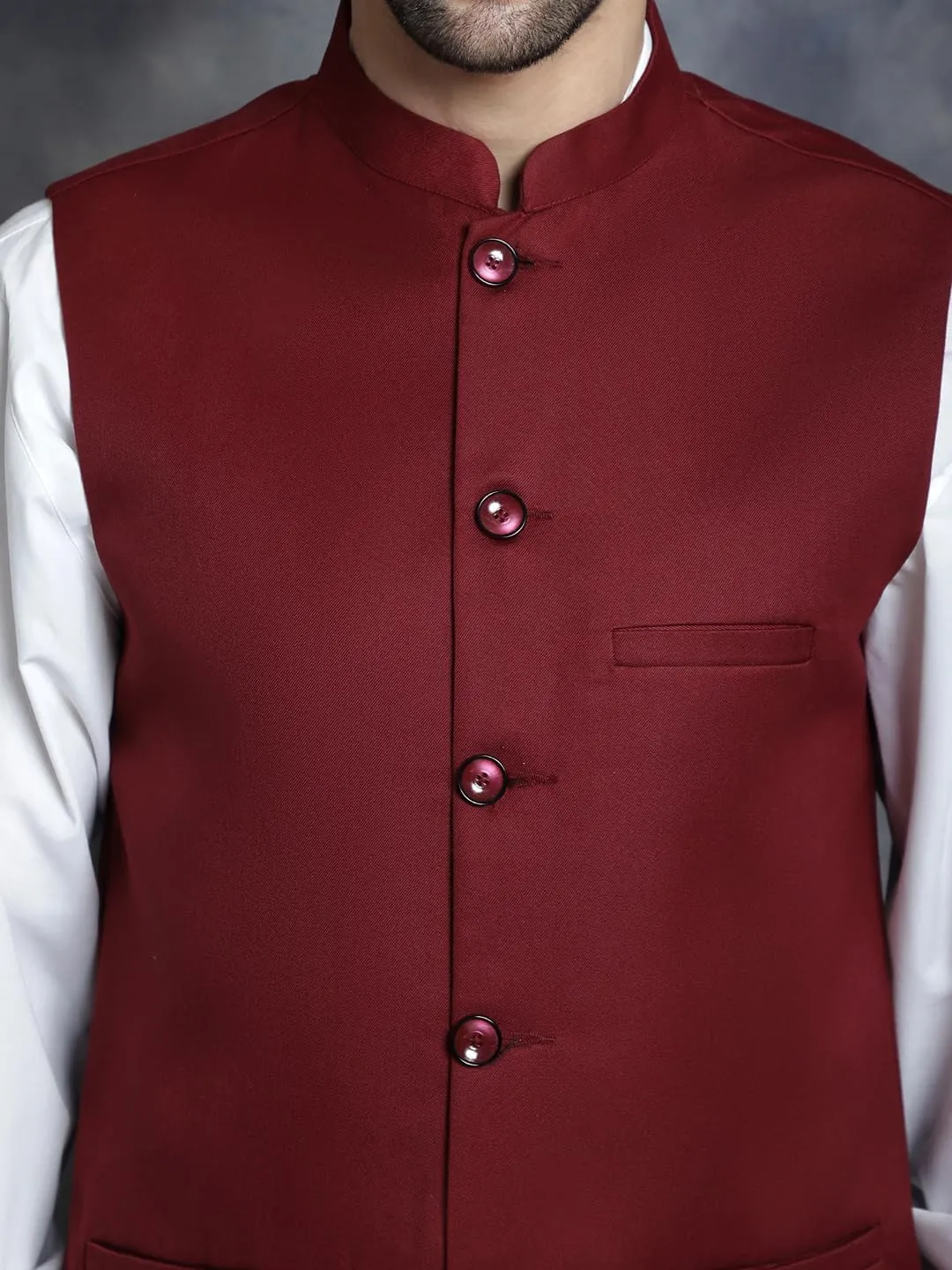 Maple Clothing Men's Nehru Jacket Solid Color Indian Traditional Vest Modi Waistcoat Bandhgala