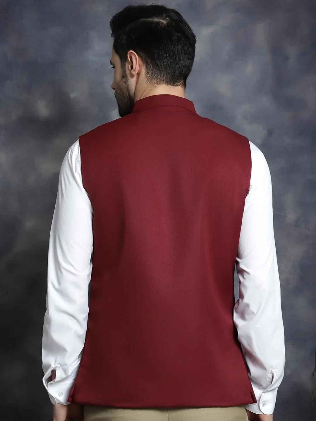 Maple Clothing Men's Nehru Jacket Solid Color Indian Traditional Vest Modi Waistcoat Bandhgala