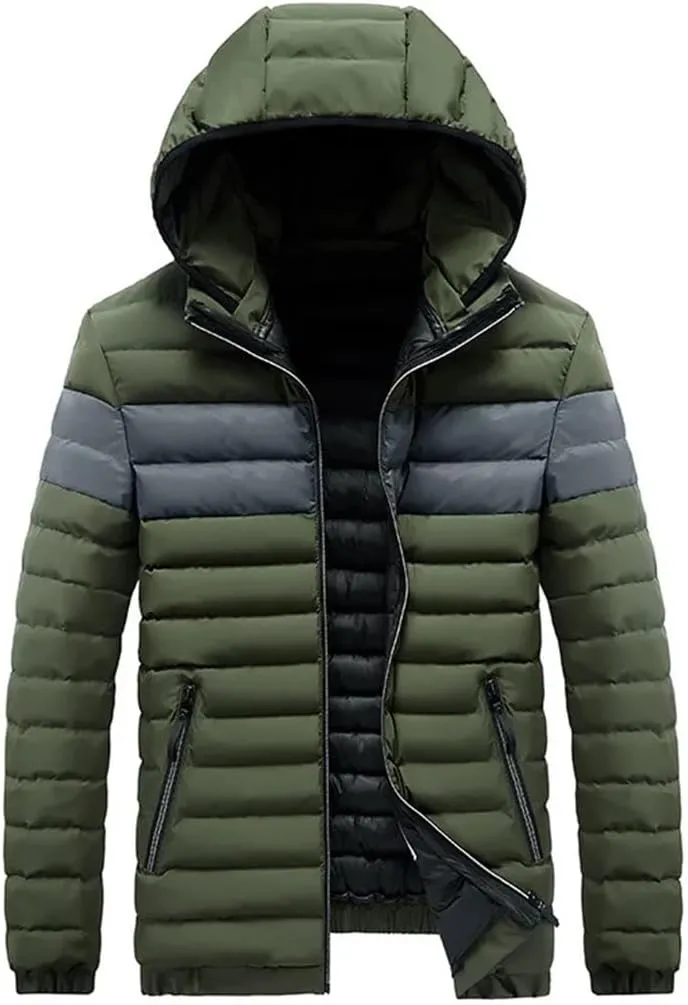 Men Cotton Padded Winter Warm Jackets Outwear Thick Windproof Hooded Parka Coats
