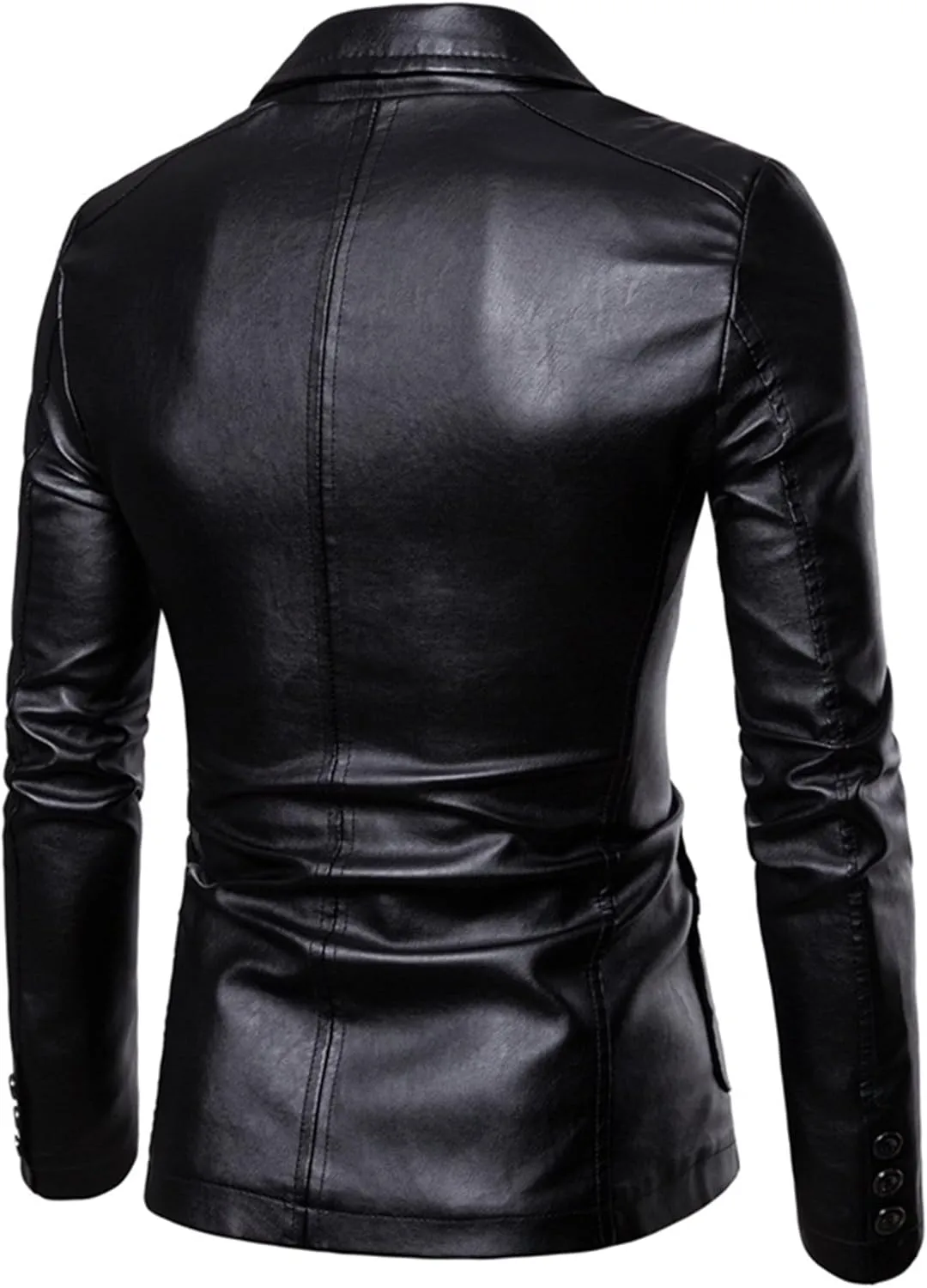 Mens 2 Button Leather Blazer Jacket Faux Leather Sport Suit Coat Regular Fit Lined Business PU Jackets