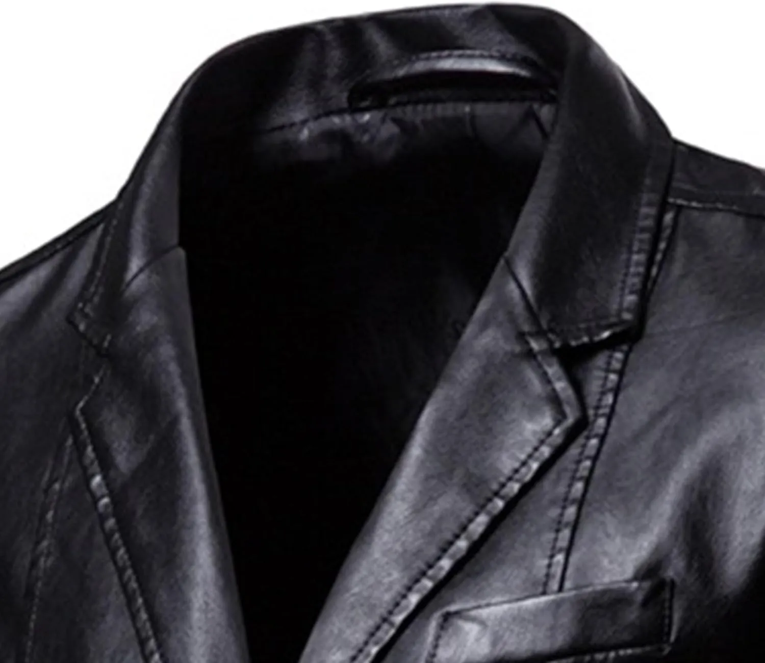 Mens 2 Button Leather Blazer Jacket Faux Leather Sport Suit Coat Regular Fit Lined Business PU Jackets