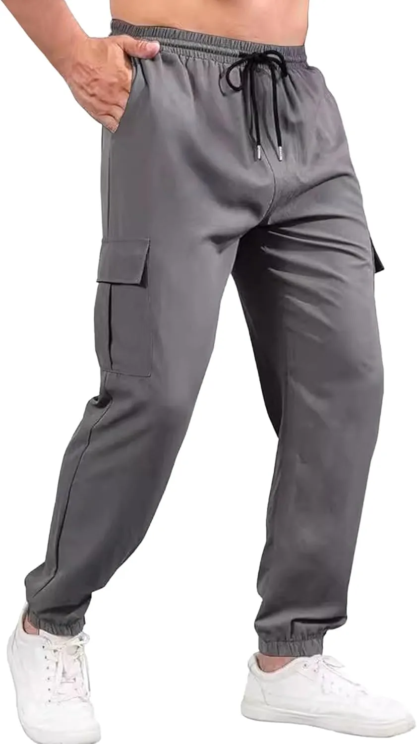 Mens Chinos Slim Fit Pocket Pants Regular Fit Casual Cargo Joggers Tapered Dress Comfort Solid Trousers