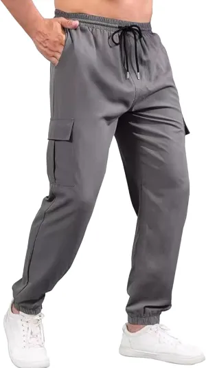 Mens Chinos Slim Fit Pocket Pants Regular Fit Casual Cargo Joggers Tapered Dress Comfort Solid Trousers