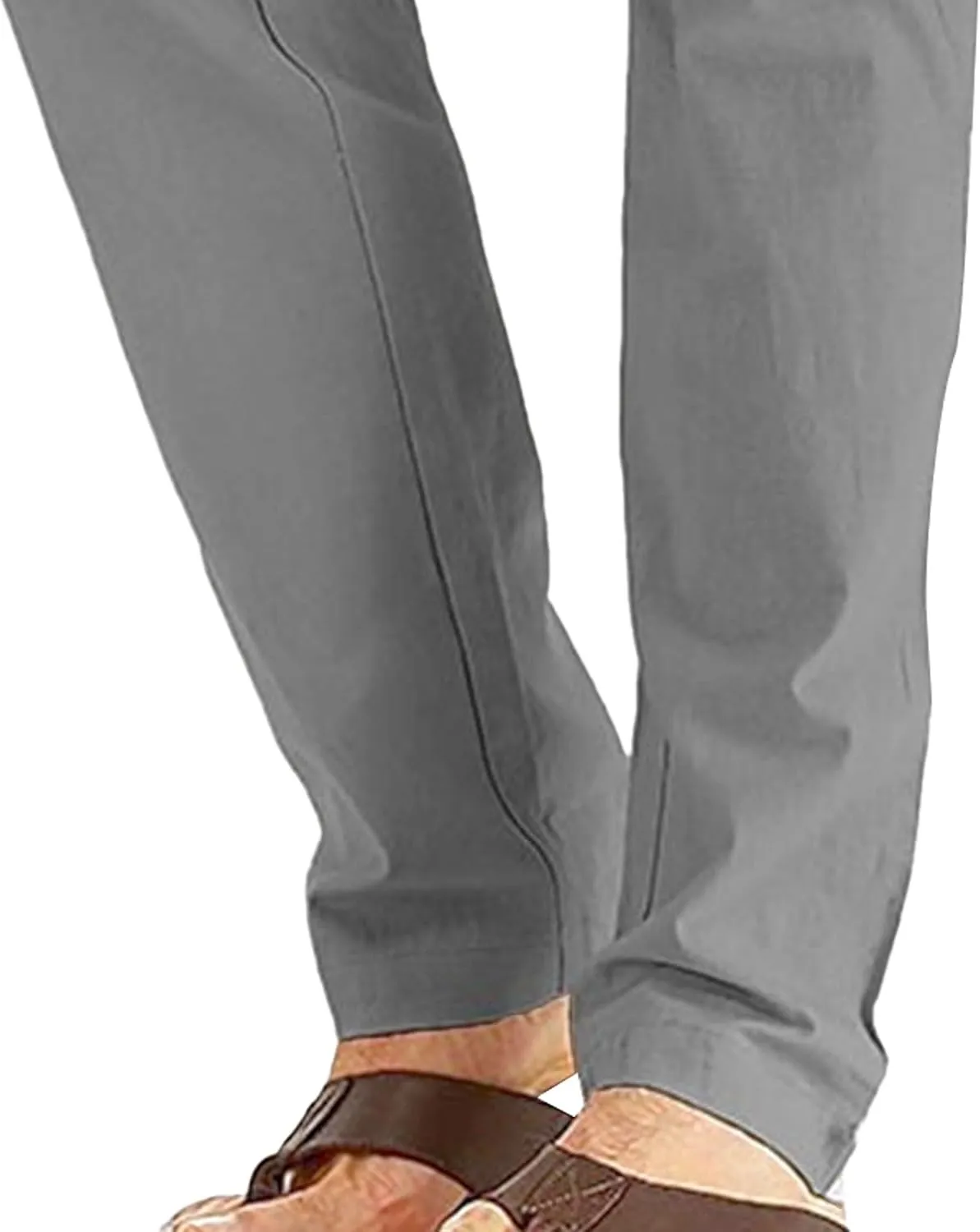 Men's Comfort Baggy Casual Pants Yoga Linen Straight Leg Hiking Pants Basic Solid Joggers Trousers