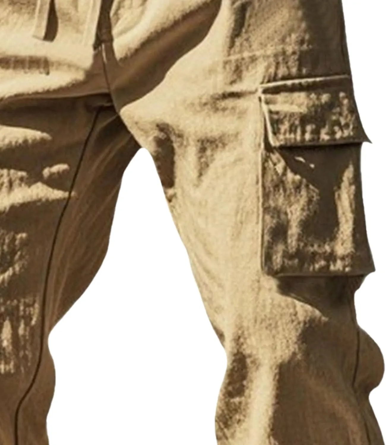 Men's Cotton Linen Baggy Cargo Pants Elastic Waist Casual Sweatpants Pants Drawstring Comfort Joggers Trousers