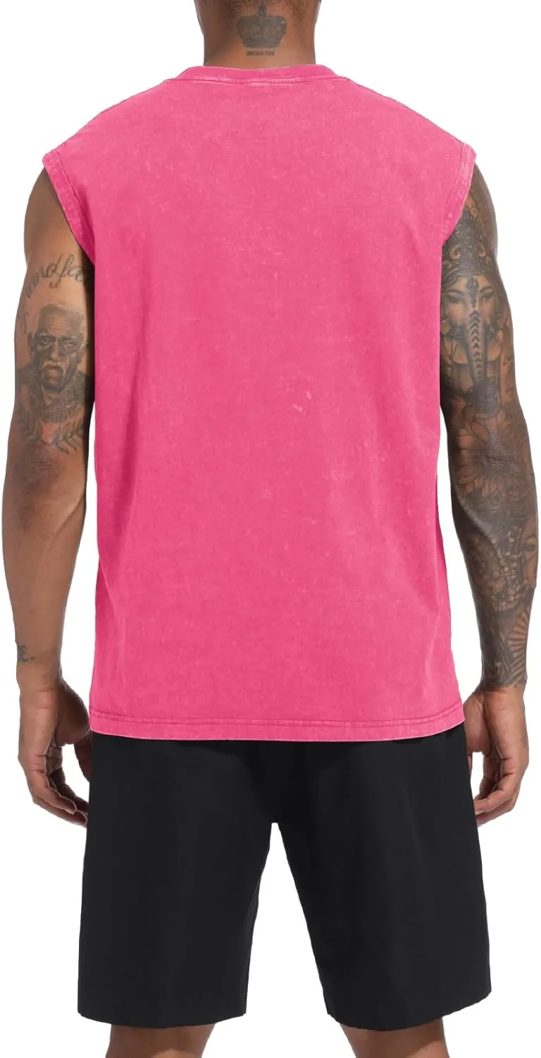 Mens Cotton Workout Gym Tank Top Sleeveless Cut Off Muscle Shirts Acid Wash Tshirts Running Beach Loose Fit Tees