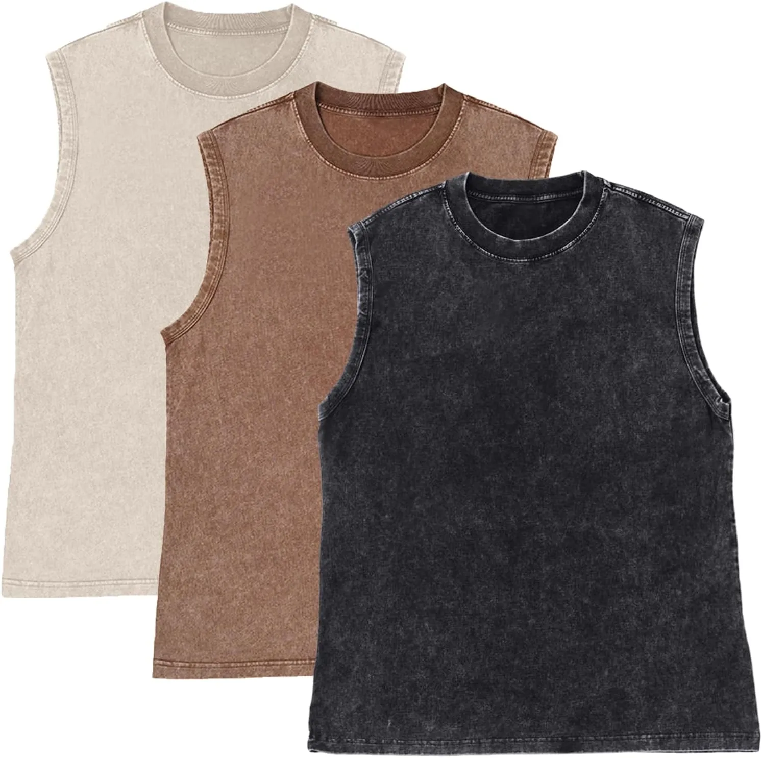 Mens Cotton Workout Gym Tank Top Sleeveless Cut Off Muscle Shirts Acid Wash Tshirts Running Beach Loose Fit Tees
