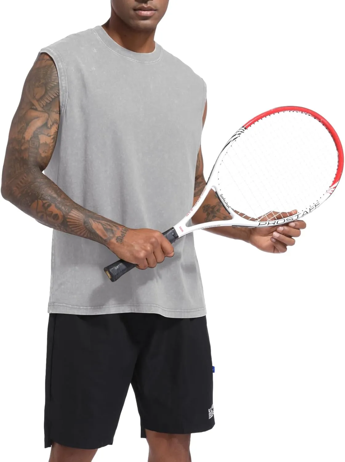 Mens Cotton Workout Gym Tank Top Sleeveless Cut Off Muscle Shirts Acid Wash Tshirts Running Beach Loose Fit Tees