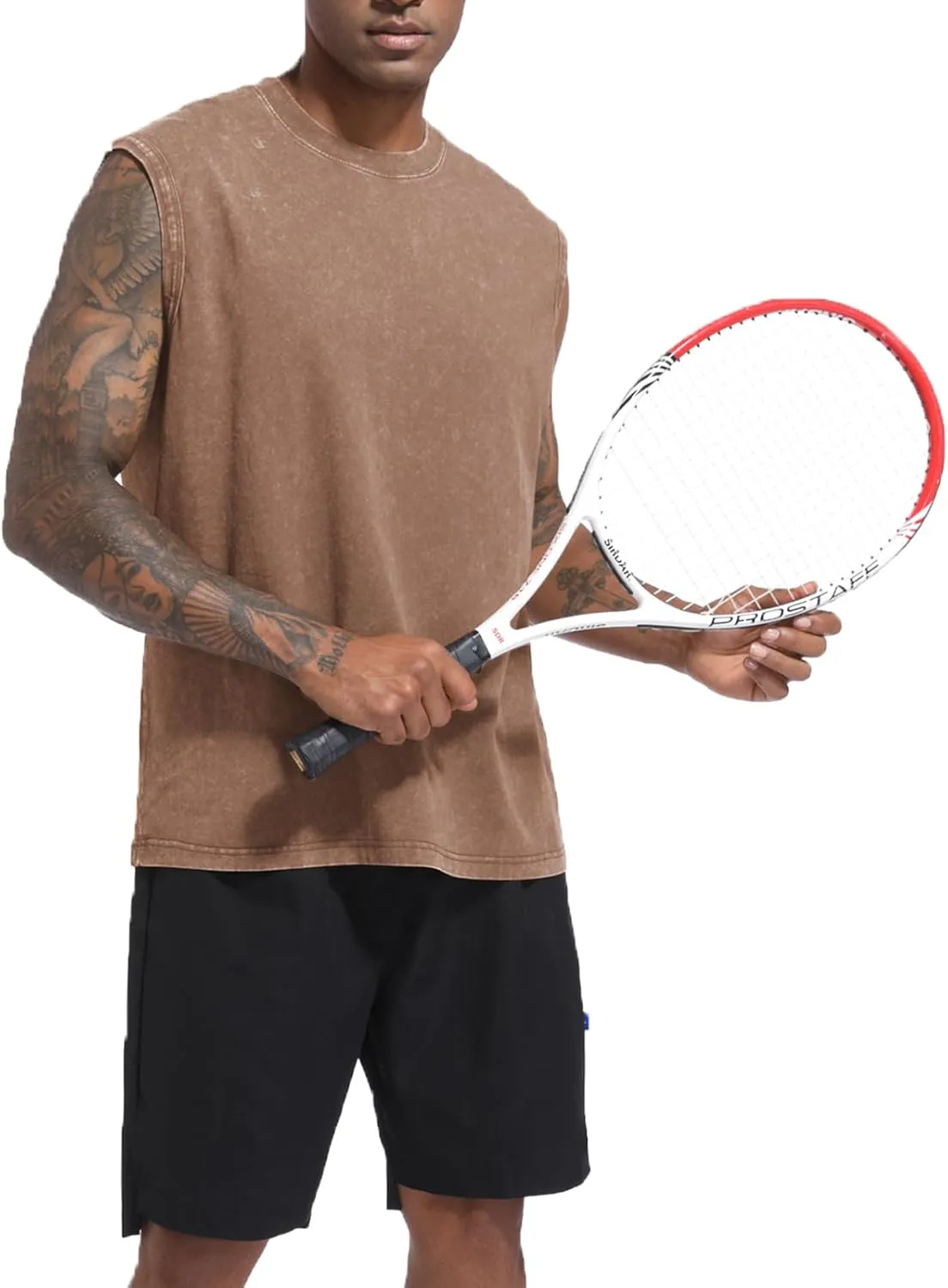 Mens Cotton Workout Gym Tank Top Sleeveless Cut Off Muscle Shirts Acid Wash Tshirts Running Beach Loose Fit Tees