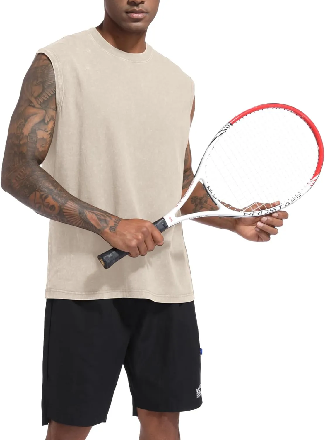 Mens Cotton Workout Gym Tank Top Sleeveless Cut Off Muscle Shirts Acid Wash Tshirts Running Beach Loose Fit Tees