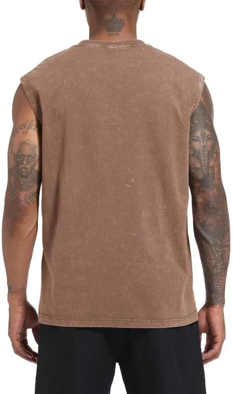 Mens Cotton Workout Gym Tank Top Sleeveless Cut Off Muscle Shirts Acid Wash Tshirts Running Beach Loose Fit Tees