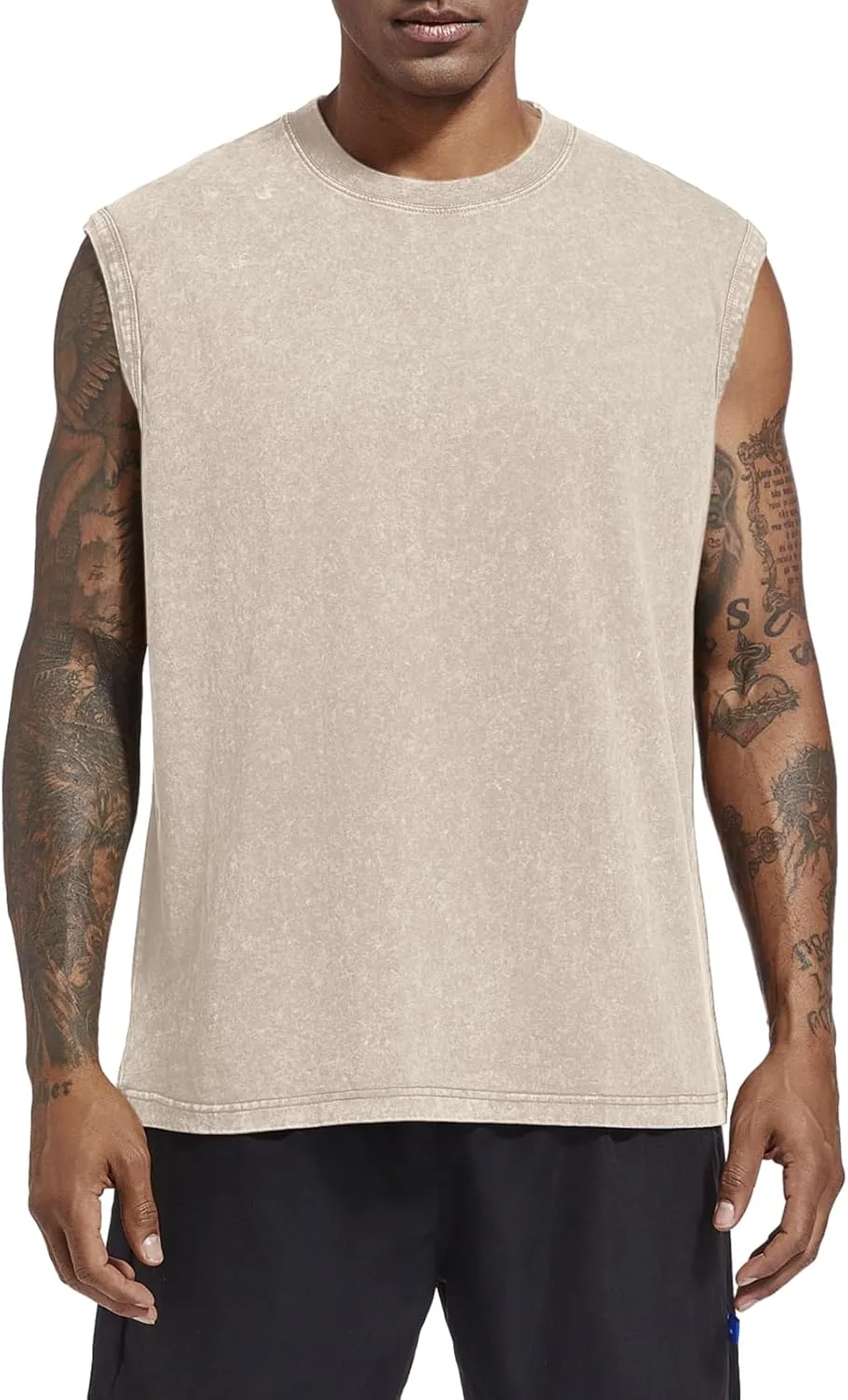 Mens Cotton Workout Gym Tank Top Sleeveless Cut Off Muscle Shirts Acid Wash Tshirts Running Beach Loose Fit Tees