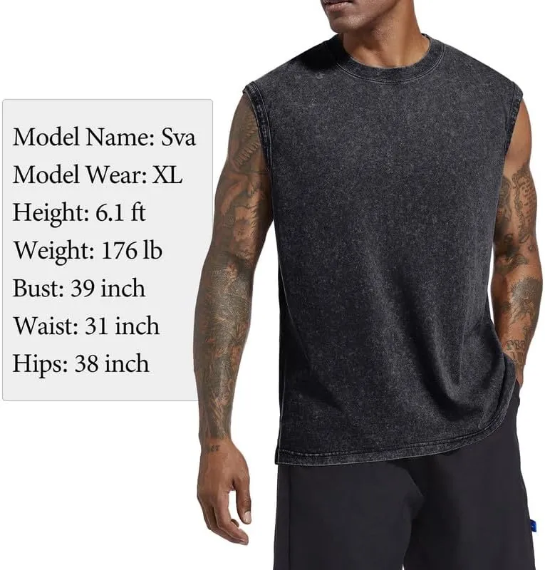 Mens Cotton Workout Gym Tank Top Sleeveless Cut Off Muscle Shirts Acid Wash Tshirts Running Beach Loose Fit Tees