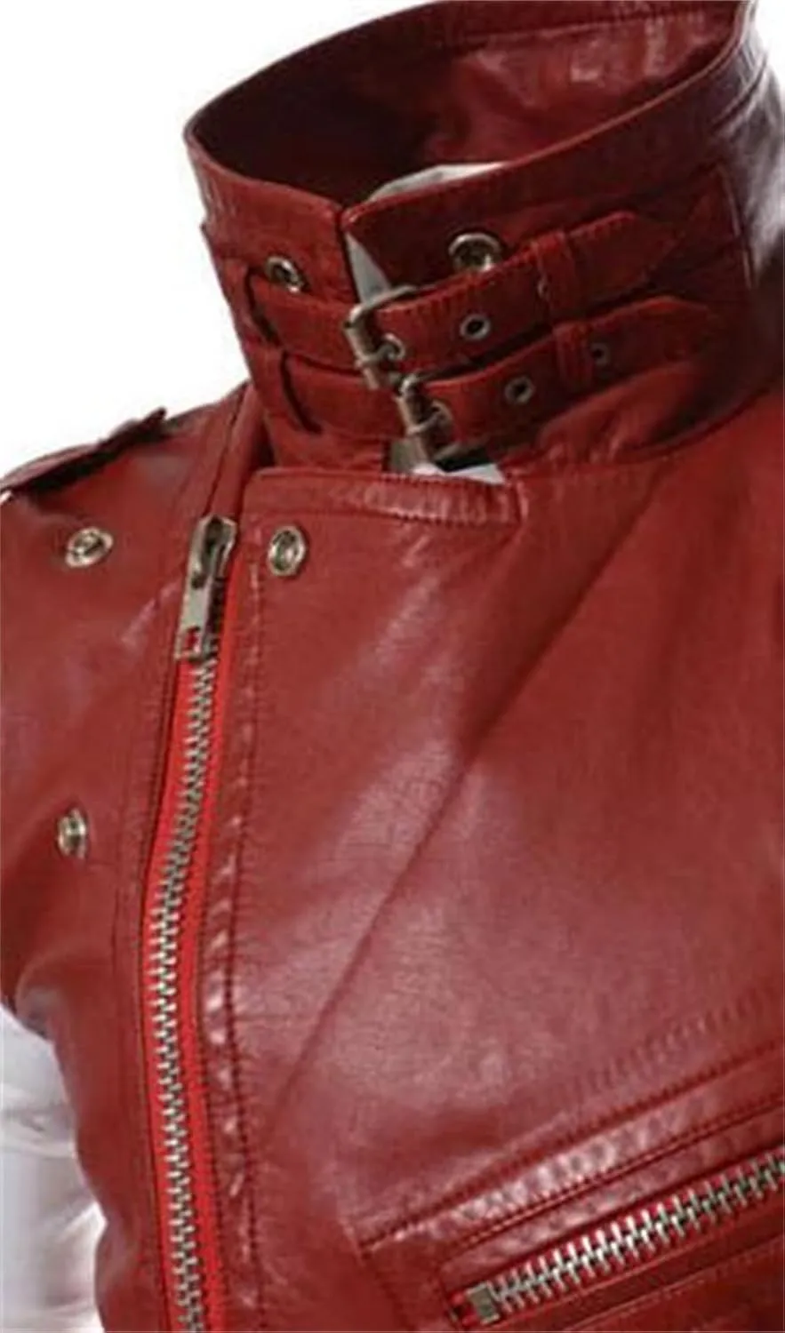 Men's Denim Jackets Leather Vest Korean Version Slim Fit Zip Lapel Short Leather Coat