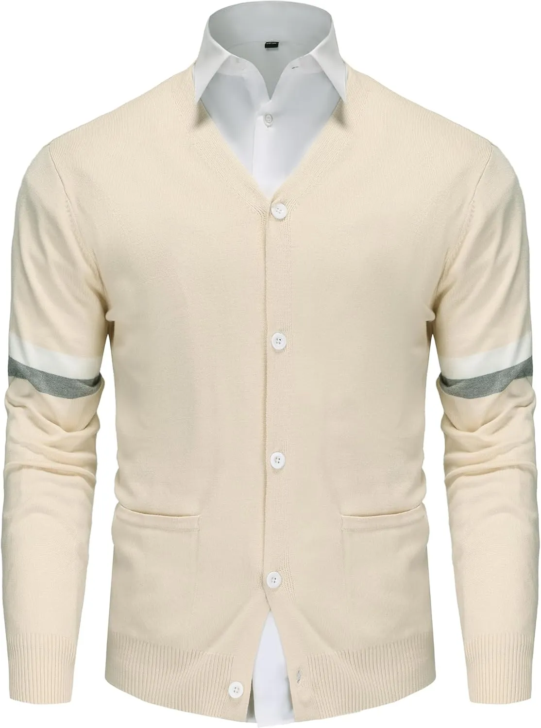 Men's Knit Cardigan Sweater Wool Blend Knit V Neck Buttons Cardigan with Pockets