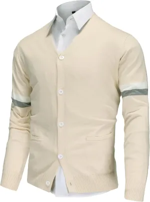 Men's Knit Cardigan Sweater Wool Blend Knit V Neck Buttons Cardigan with Pockets