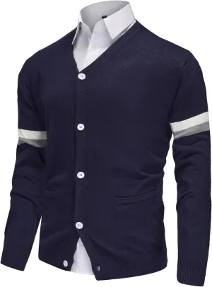 Men's Knit Cardigan Sweater Wool Blend Knit V Neck Buttons Cardigan with Pockets