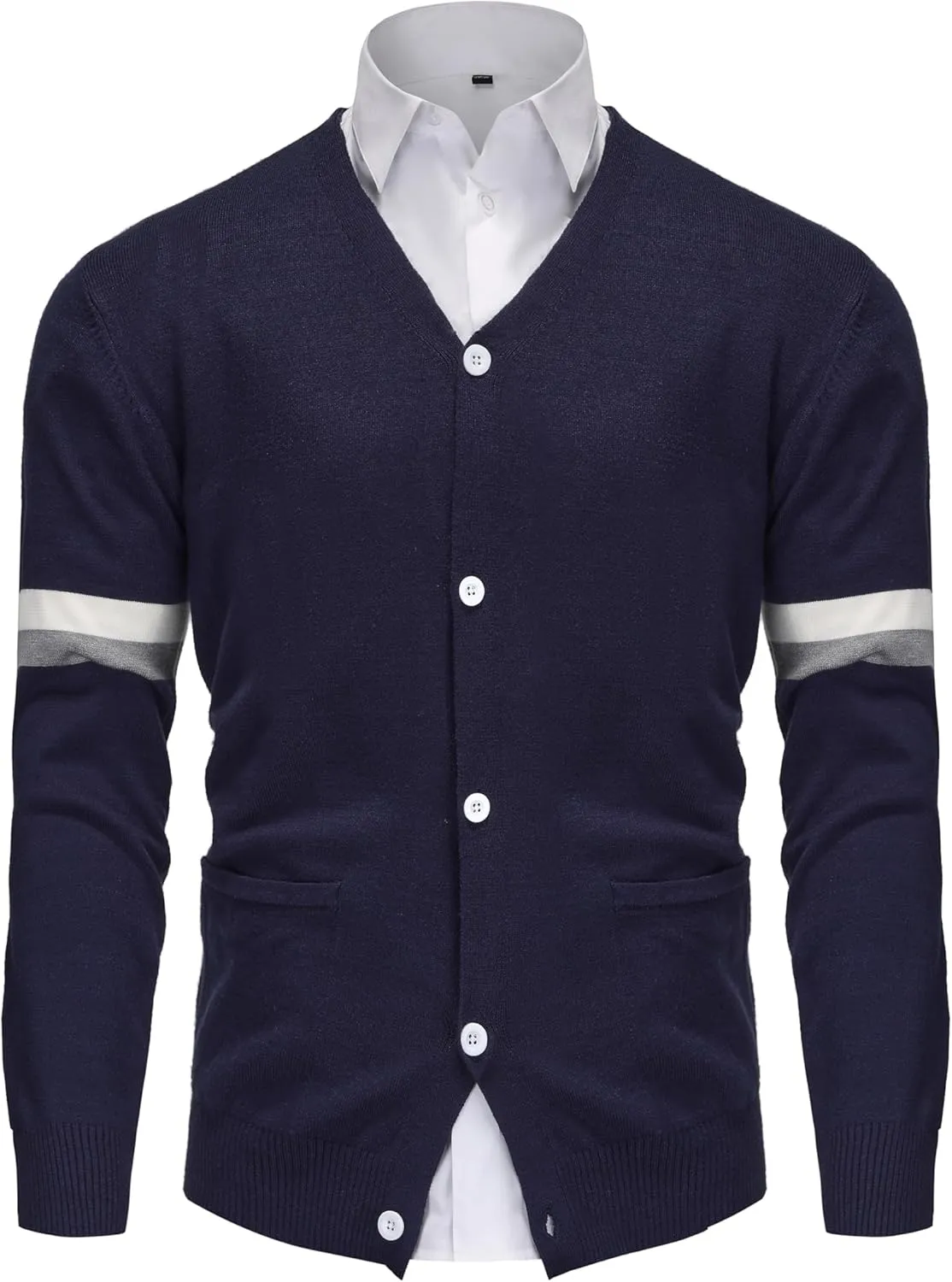 Men's Knit Cardigan Sweater Wool Blend Knit V Neck Buttons Cardigan with Pockets